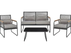 POMONTE 4 personers Loungesæt med bord Sort Metal