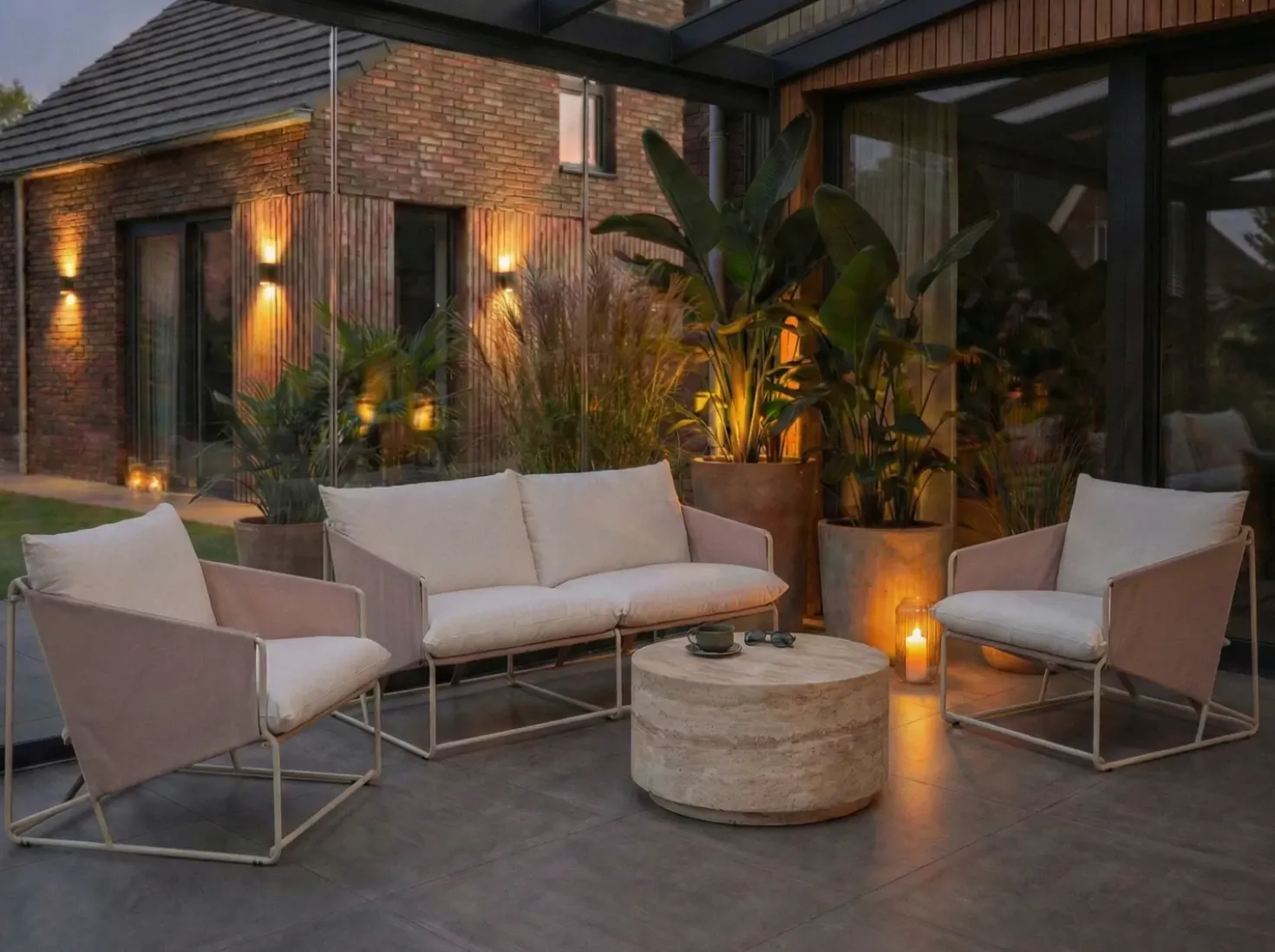 PONTE 4 personers havesofasæt Lys Beige Metal