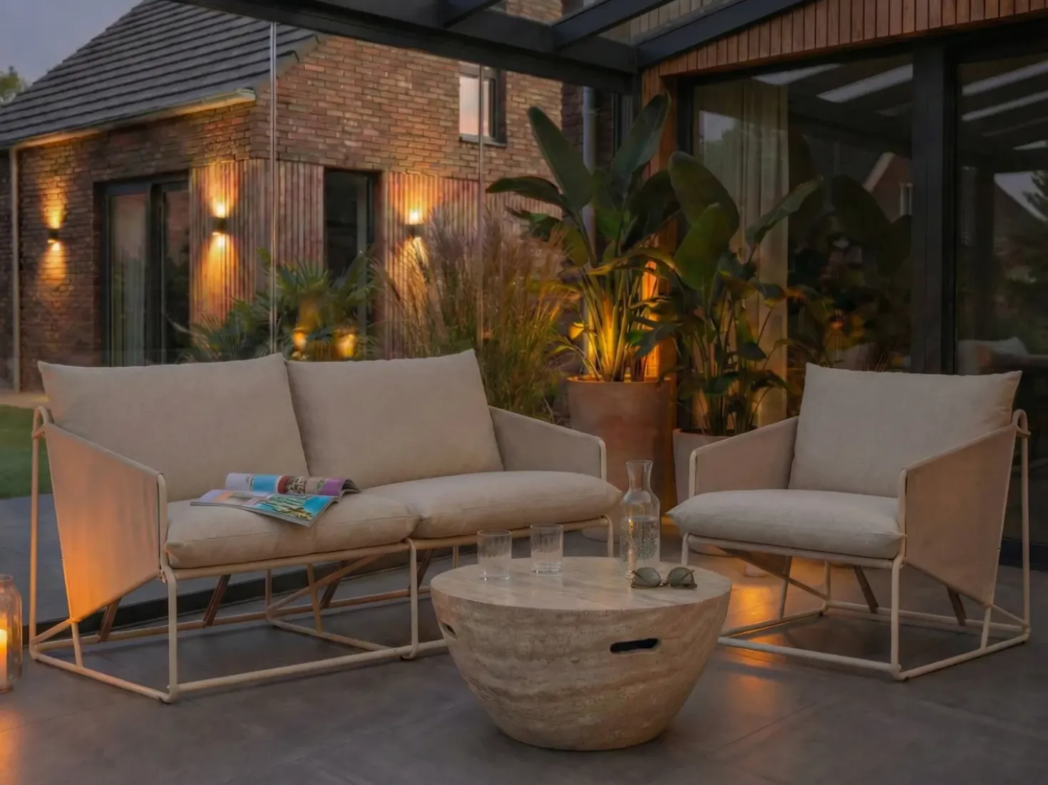 PONTE 3 personers havesofasæt Lys Beige Metal