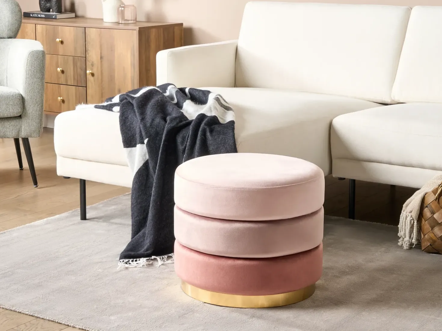 Puf LOUIN Velour Lyserød