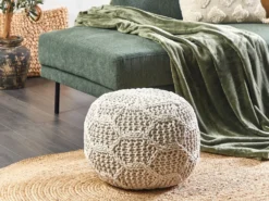 Puf Macramé TRIMAN Bomuld Lys Beige