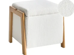 Puf med opbevaring EDLAND Boucle 45 cm 43 cm Hvid
