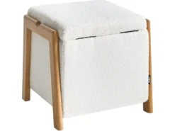 Puf med opbevaring EDLAND Boucle 45 cm 43 cm Hvid