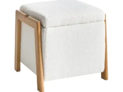 Puf med opbevaring EDLAND Boucle 45 cm 43 cm Hvid