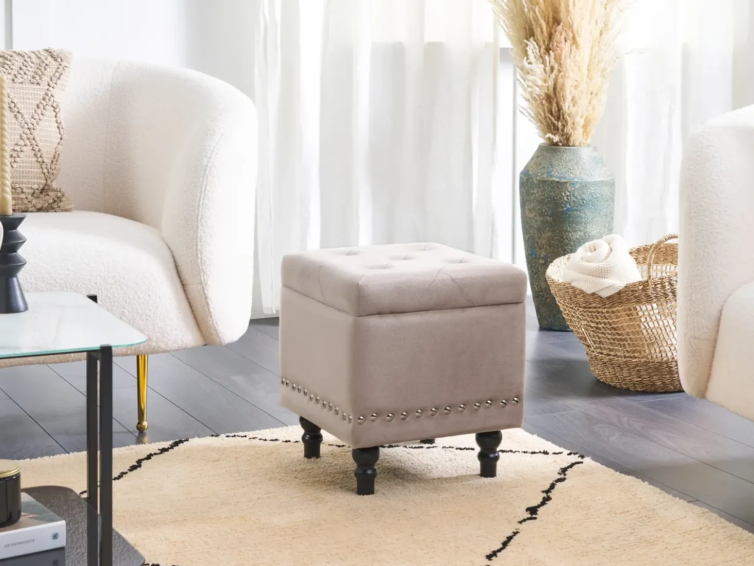 Puf med opbevaring LORETTO Velour Beige