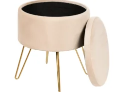 Puf med opbevaring SILAS Velour Lys Beige
