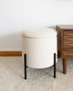 Puf med opbevaring WENONA Velour Lys Beige