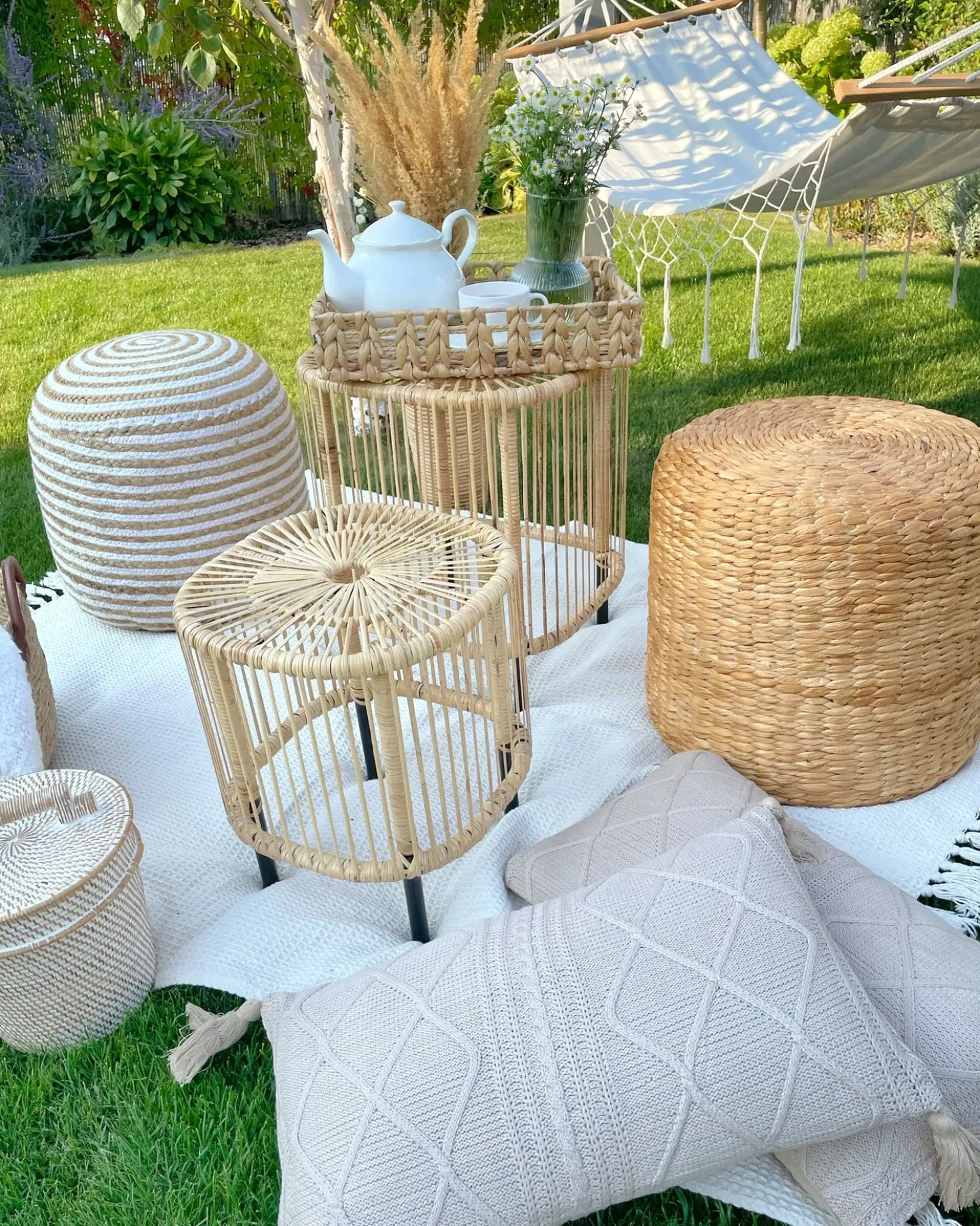 Puf RESAFA Jute Hvid Beige