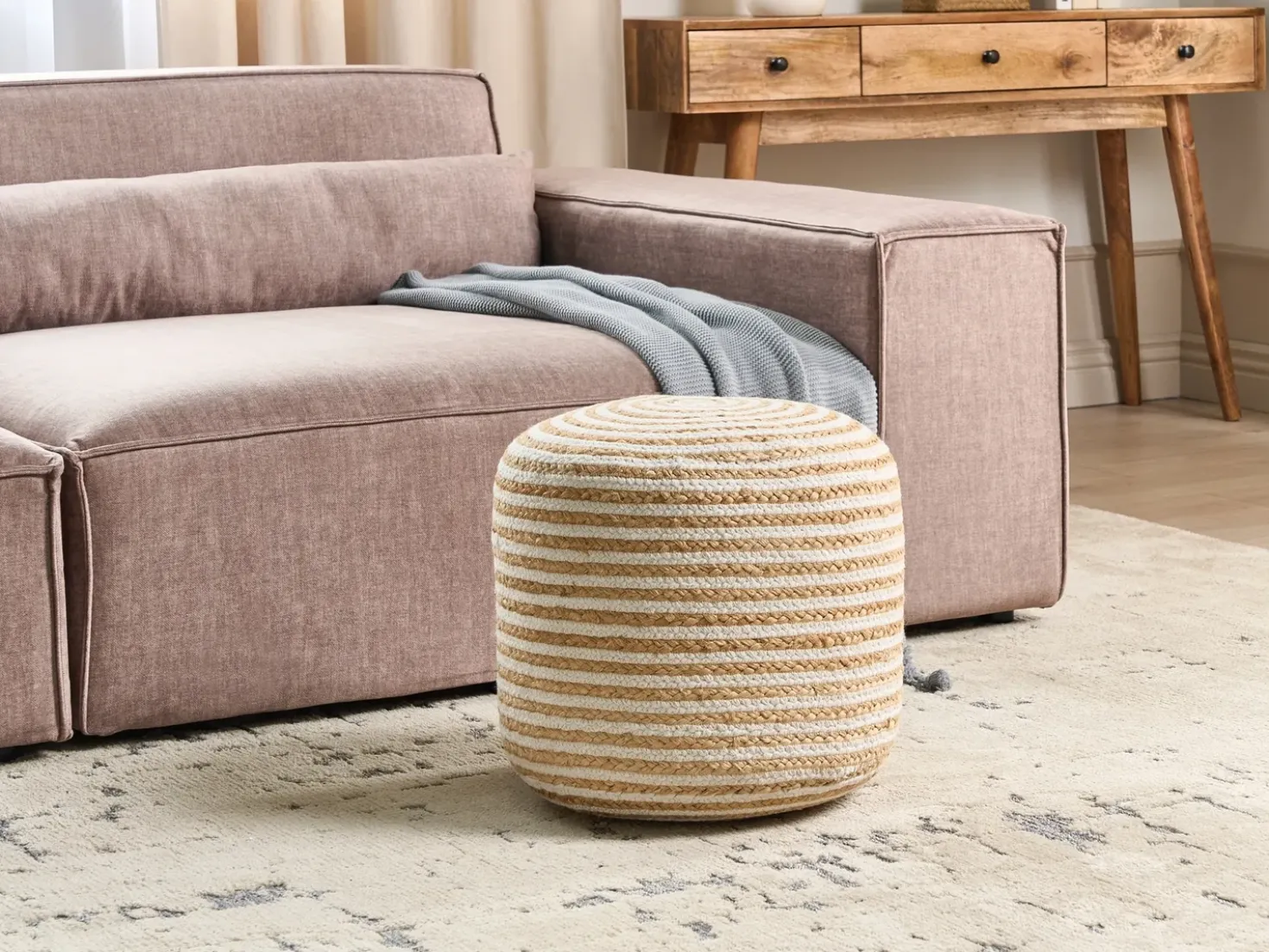Puf RESAFA Jute Hvid Beige