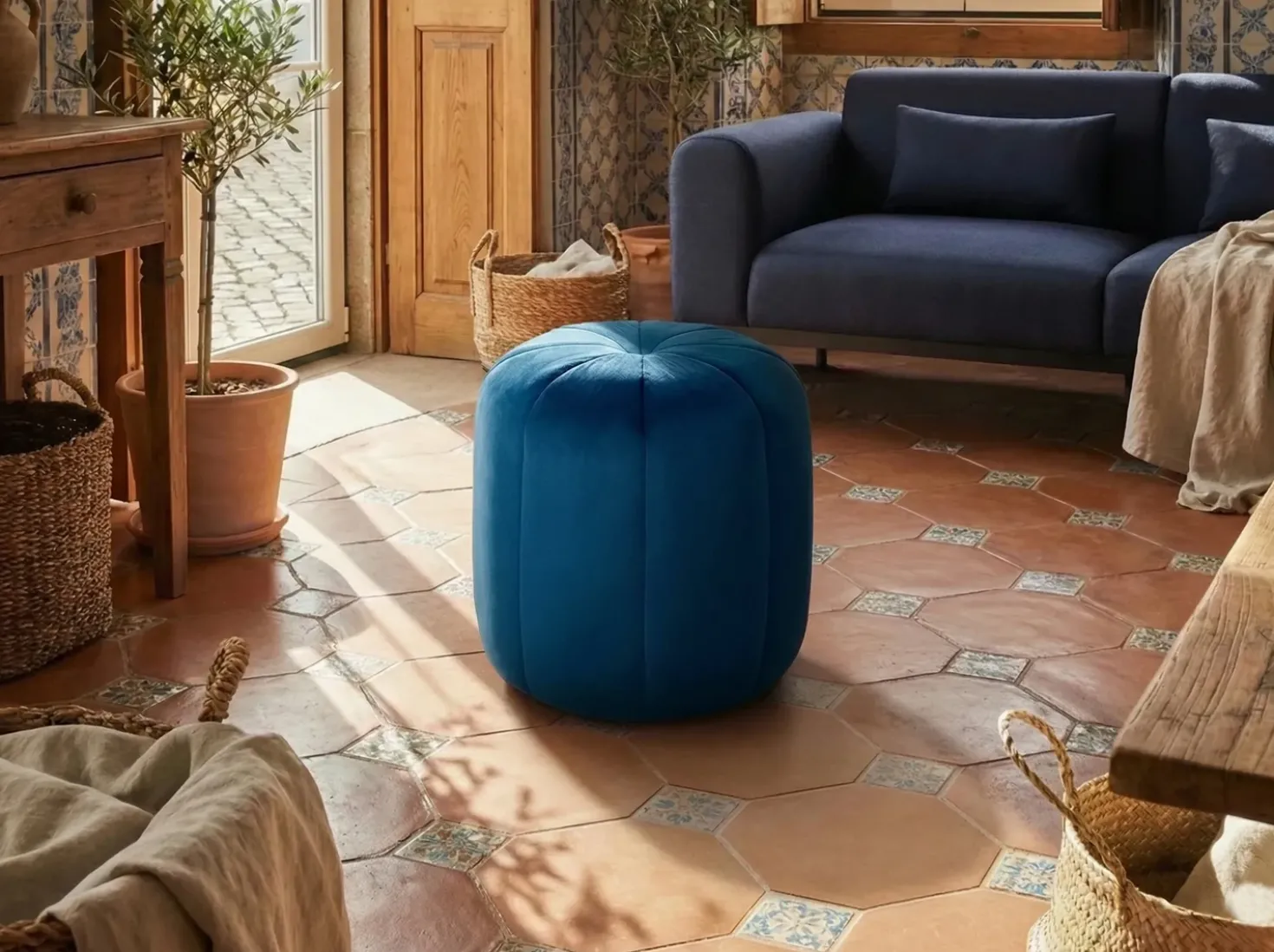Puf SELBY Velour Blå