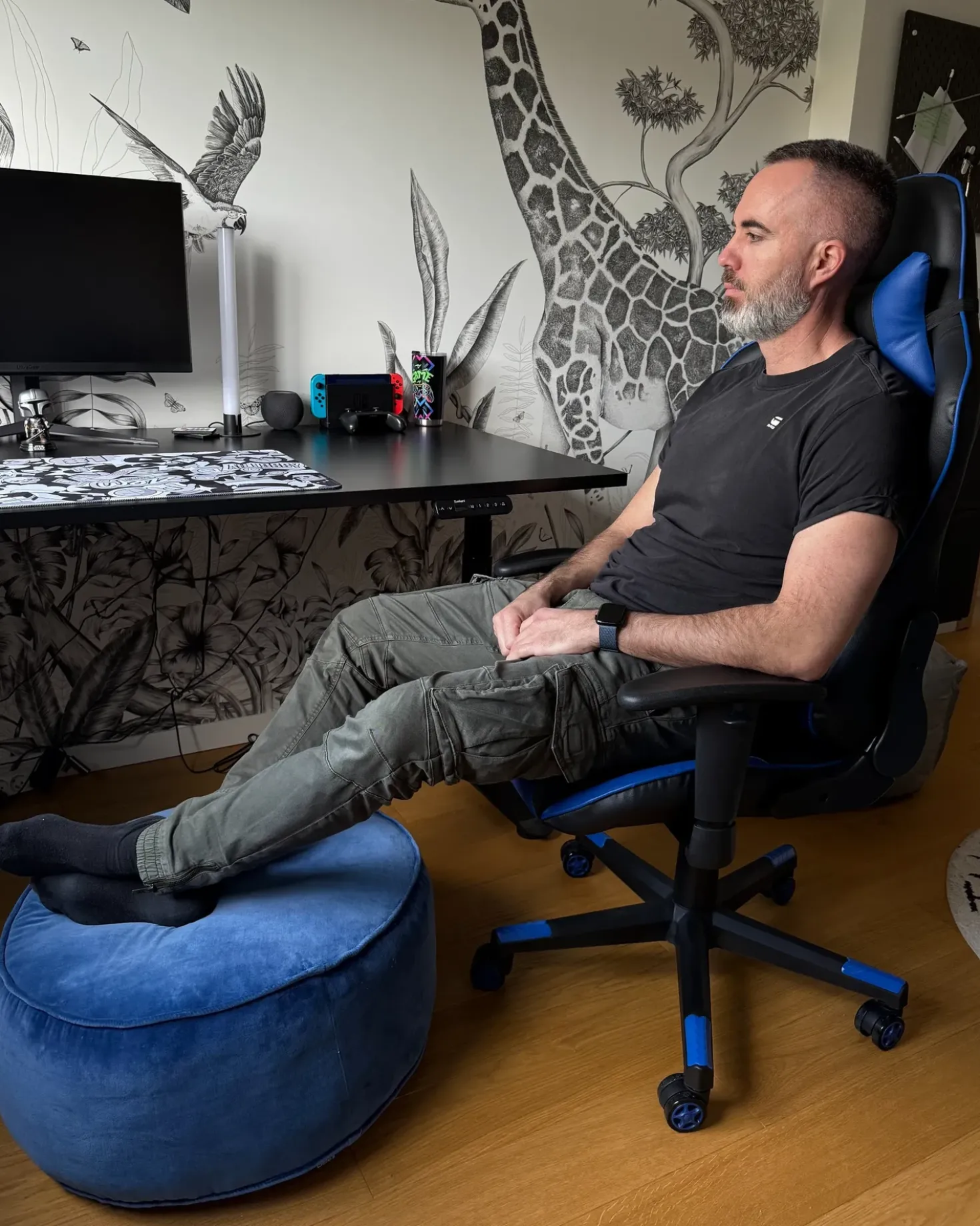 Puf YULLE Velour Blå
