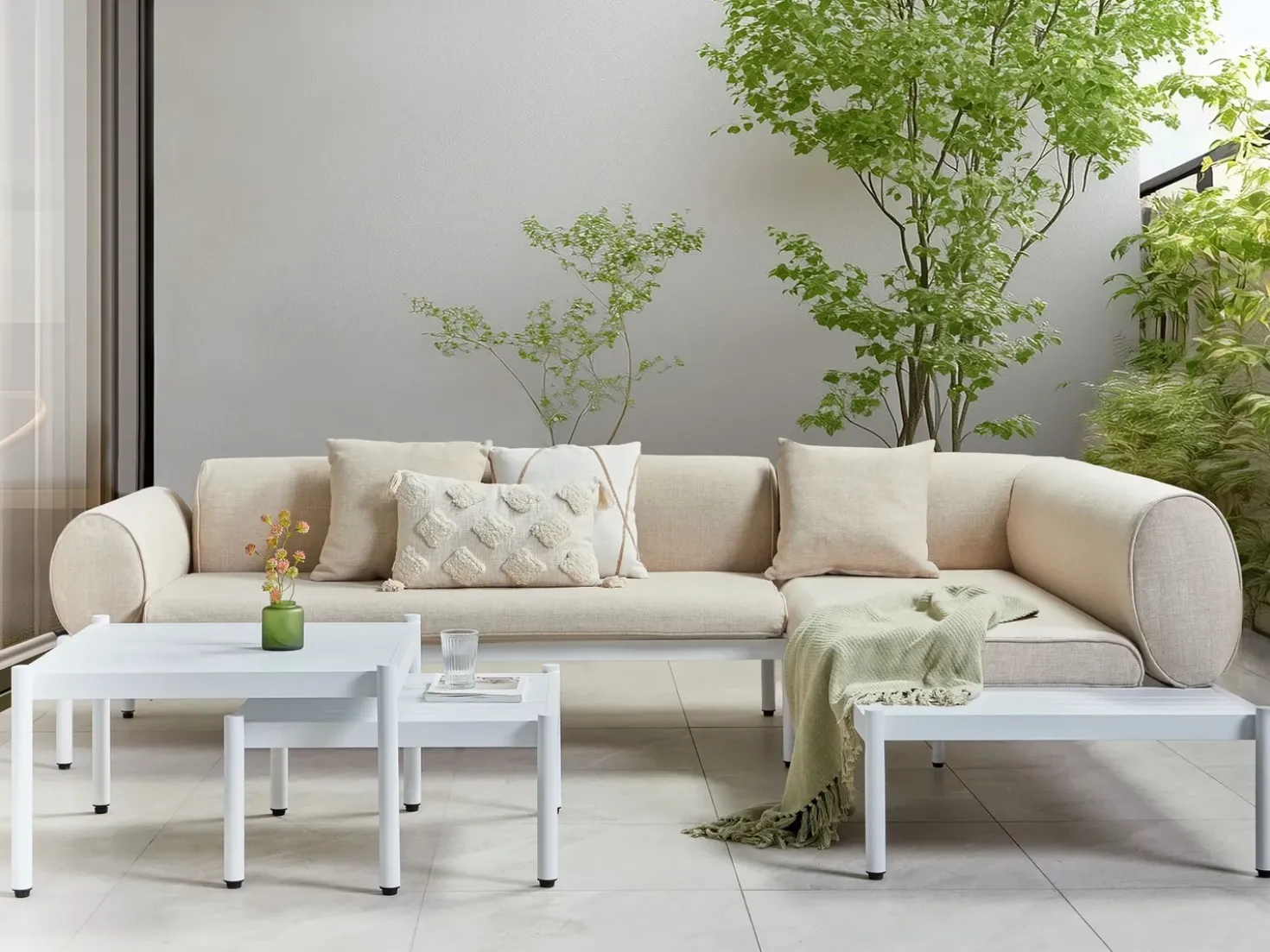 RASIGLIA 5 personers Have-hjørnesofasæt Venstrevendt Beige Metal