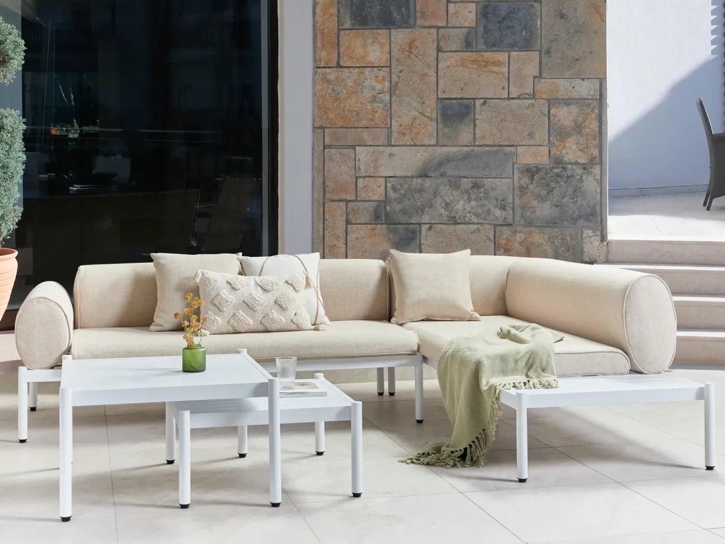 RASIGLIA 5 personers Have-hjørnesofasæt Venstrevendt Beige Metal