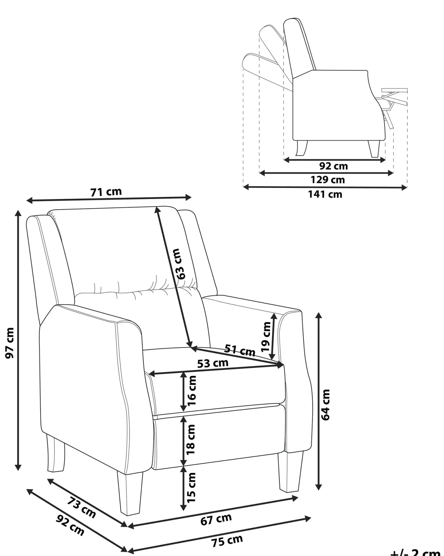 Recliner stol EGERSUND Velour Brungrå