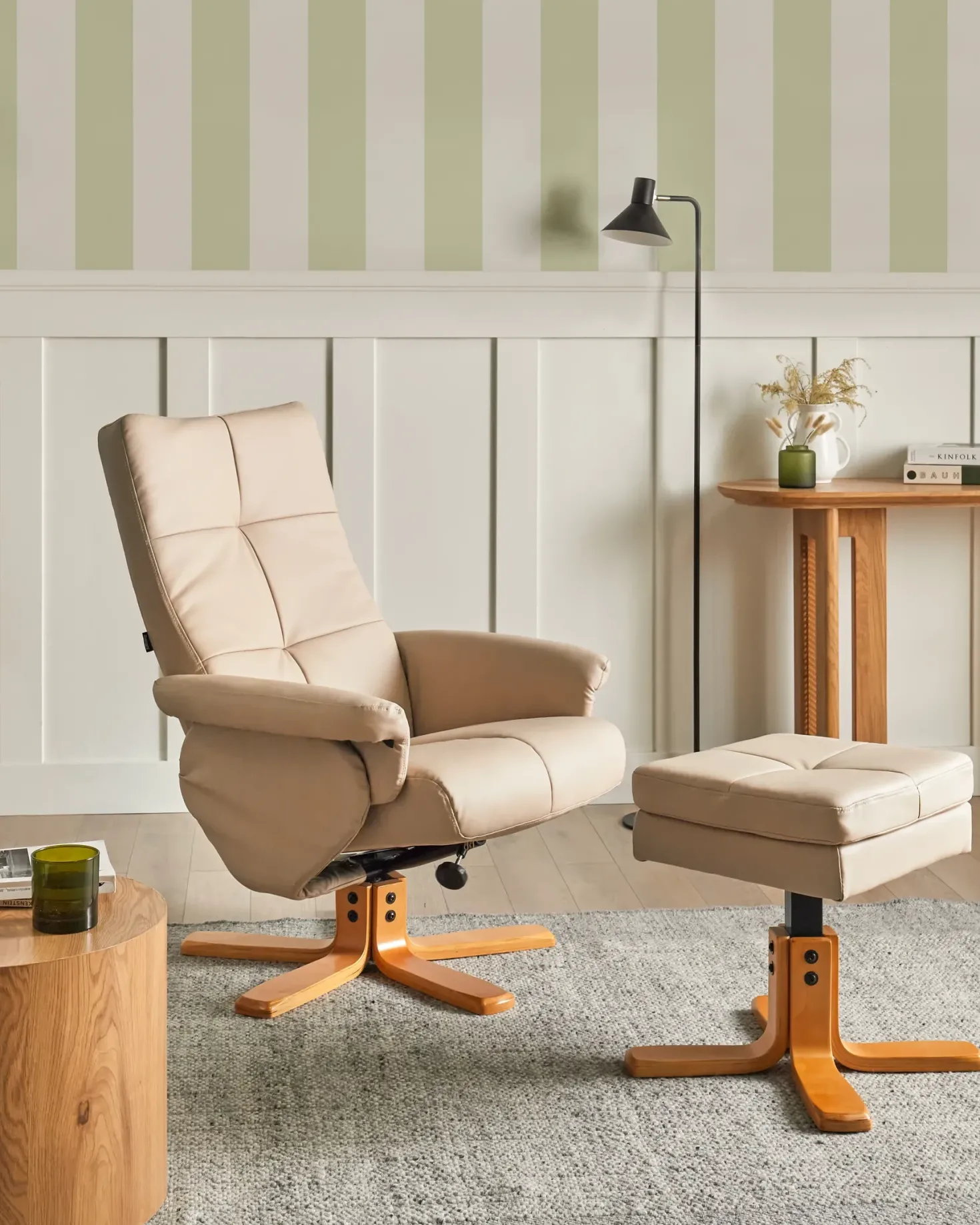 Recliner stol EPSE med fodskammel Kunstlæder Beige