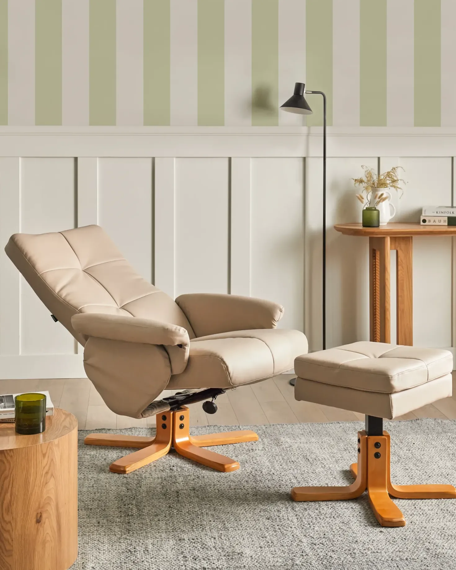 Recliner stol EPSE med fodskammel Kunstlæder Beige