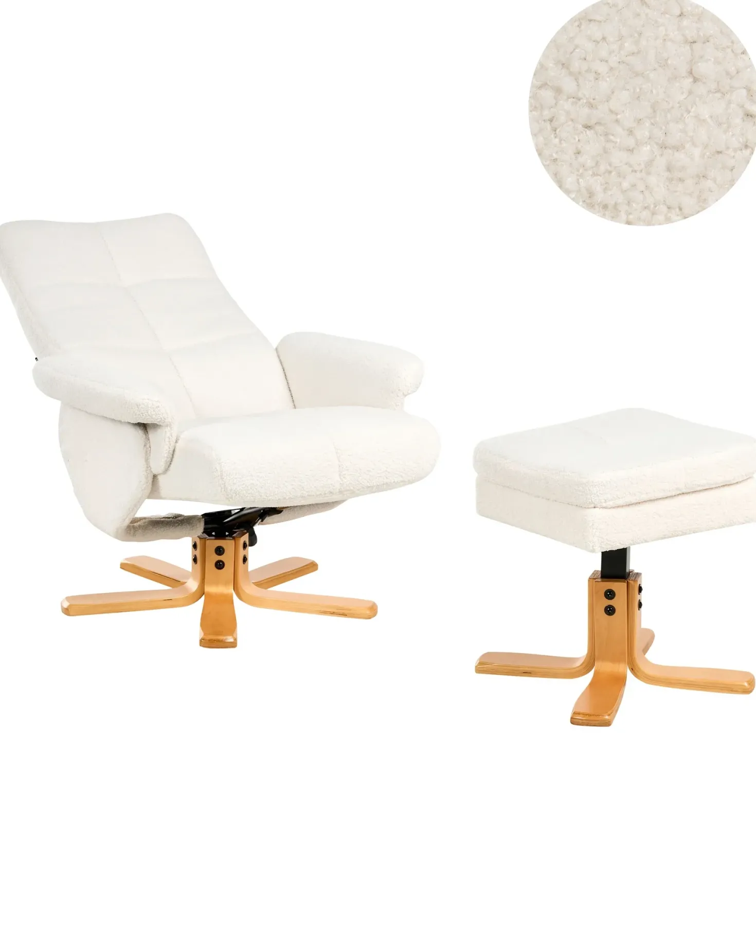Recliner stol EPSE med fodskammel Boucle Cremehvid