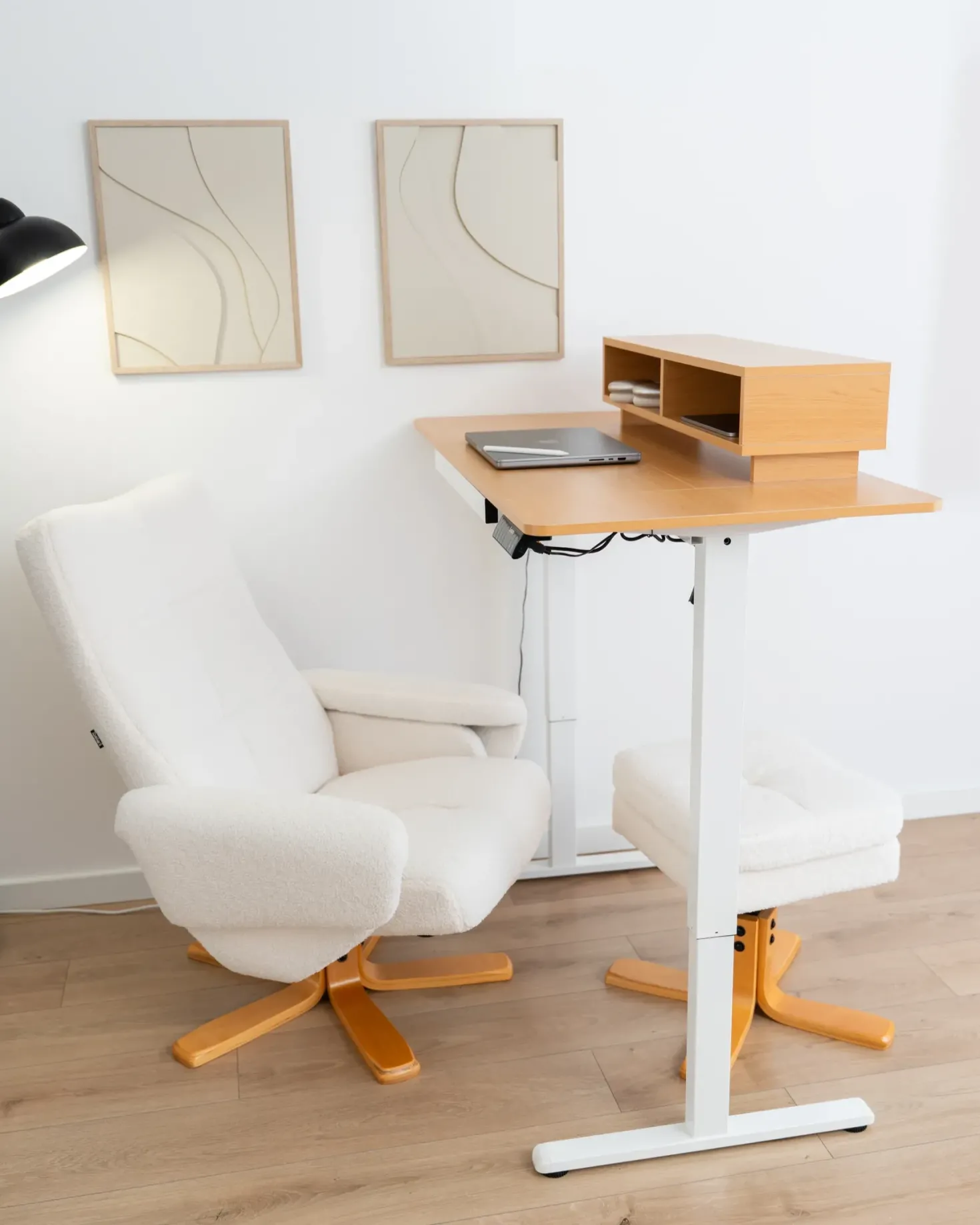 Recliner stol EPSE med fodskammel Boucle Cremehvid