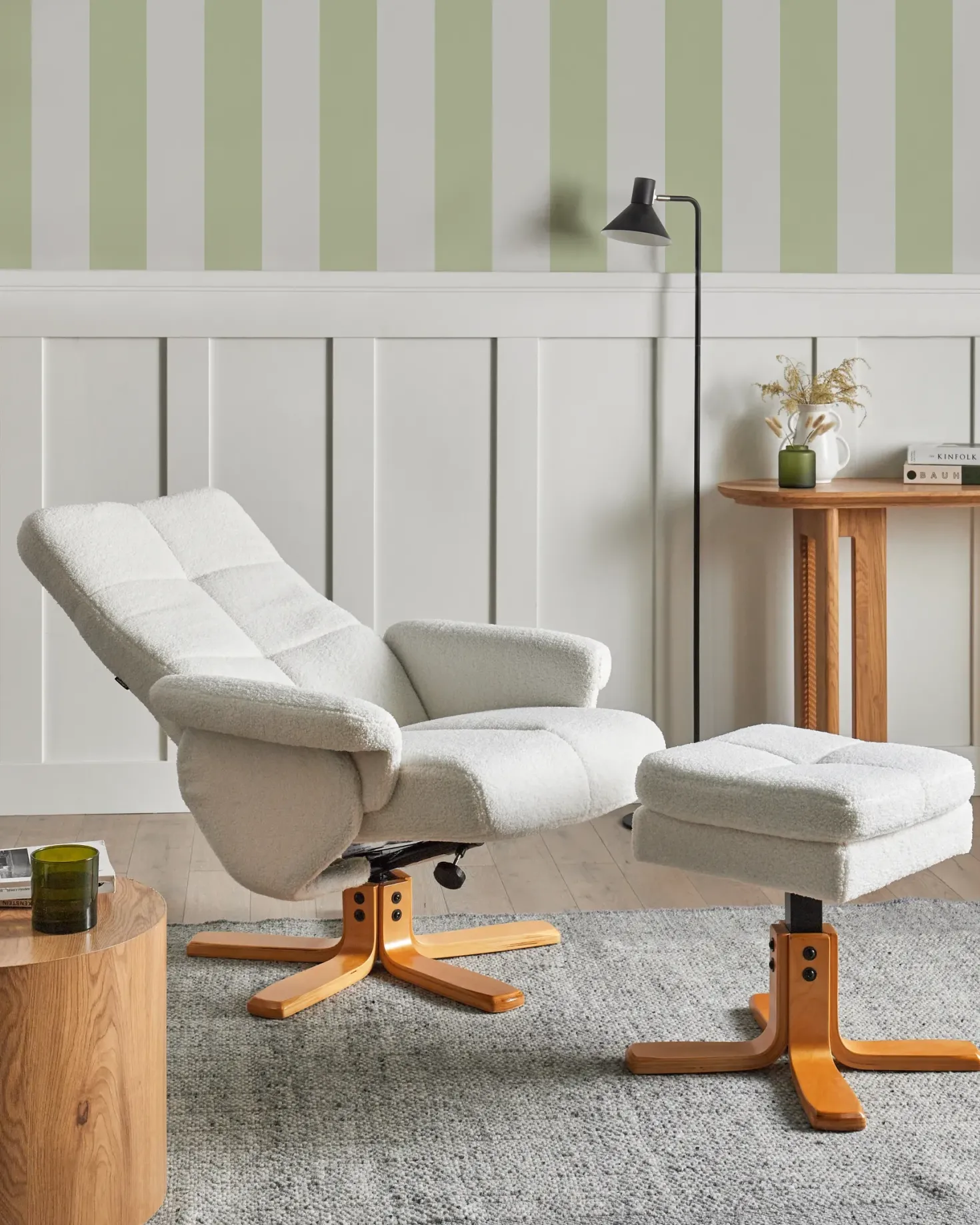 Recliner stol EPSE med fodskammel Boucle Cremehvid