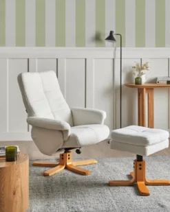 Recliner stol EPSE med fodskammel Boucle Cremehvid