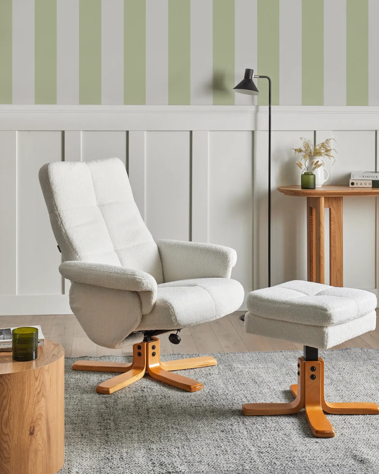 Recliner stol EPSE med fodskammel Boucle Cremehvid