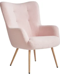 Øreklapstol VEJLE med fodskammel Boucle Pastellrosa