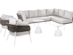 ROBELLA 7 personers havesofasæt Beige med sofabord
