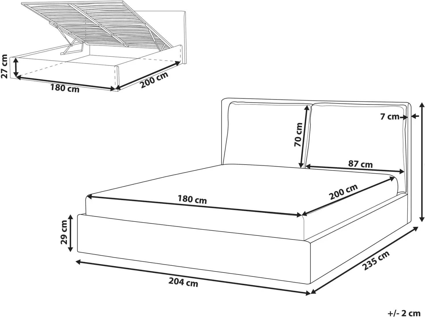 Seng med opbevaring BAJONNA Velour Beige 180 x 200 cm