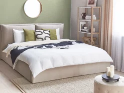 Seng med opbevaring BAJONNA Velour Beige 180 x 200 cm