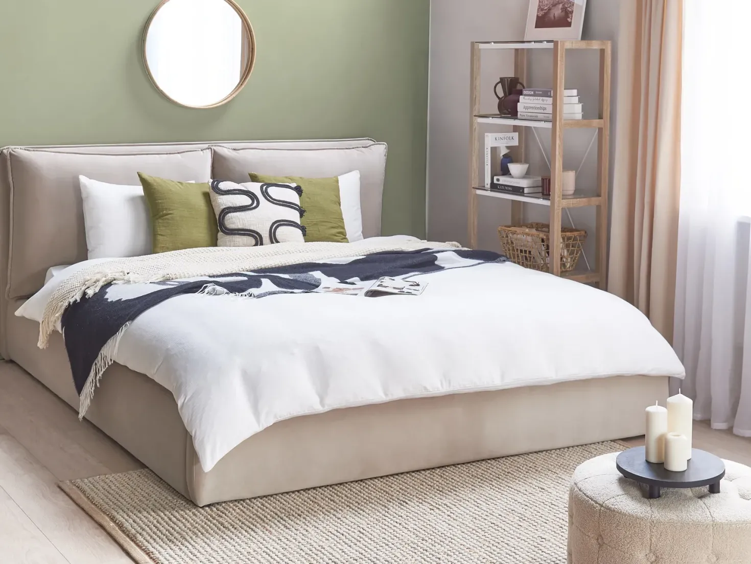 Seng med opbevaring BAJONNA Velour Beige 180 x 200 cm
