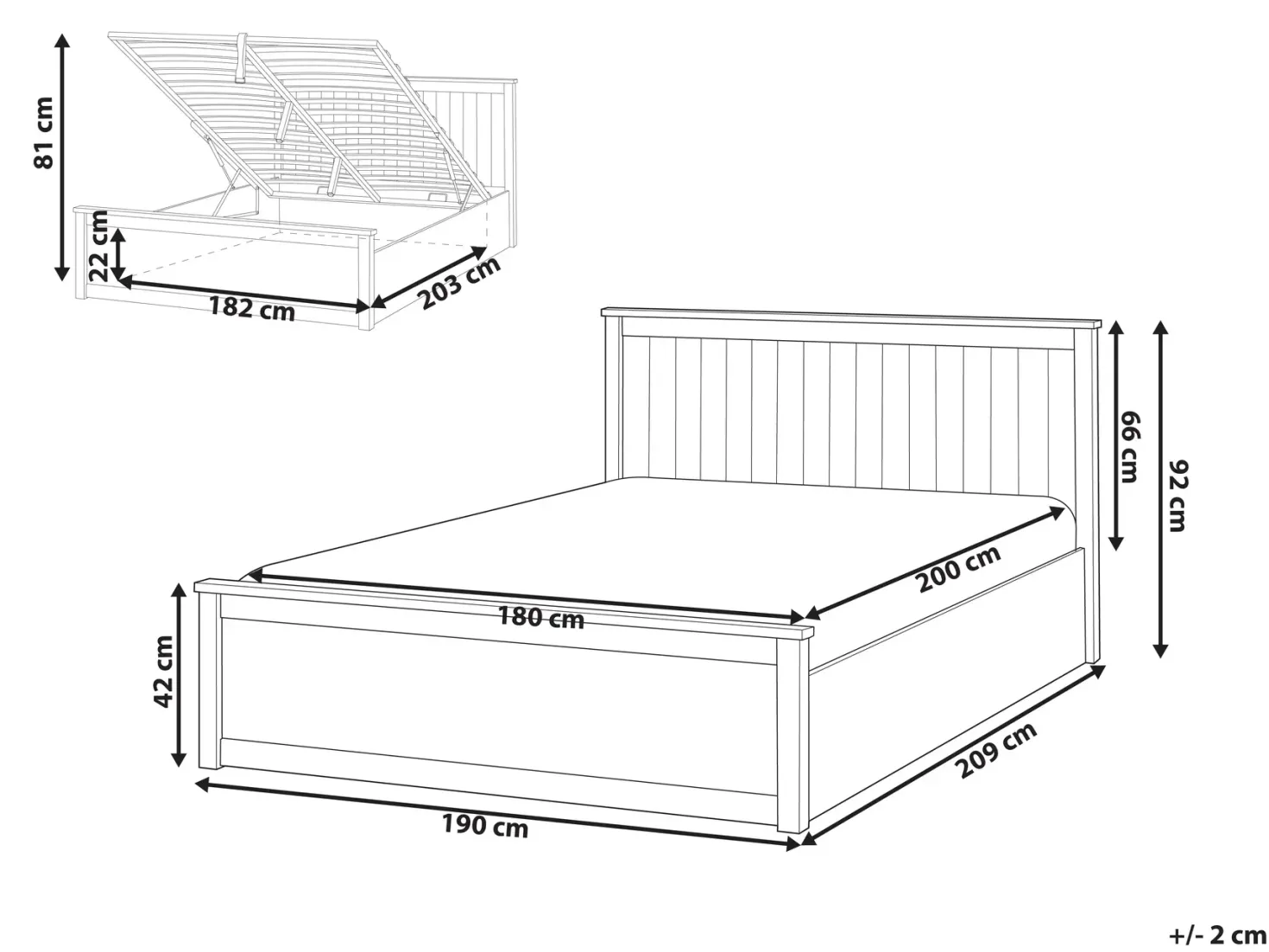 Seng med opbevaring LAMBRES Fyretræ Hvid 180 x 200 cm