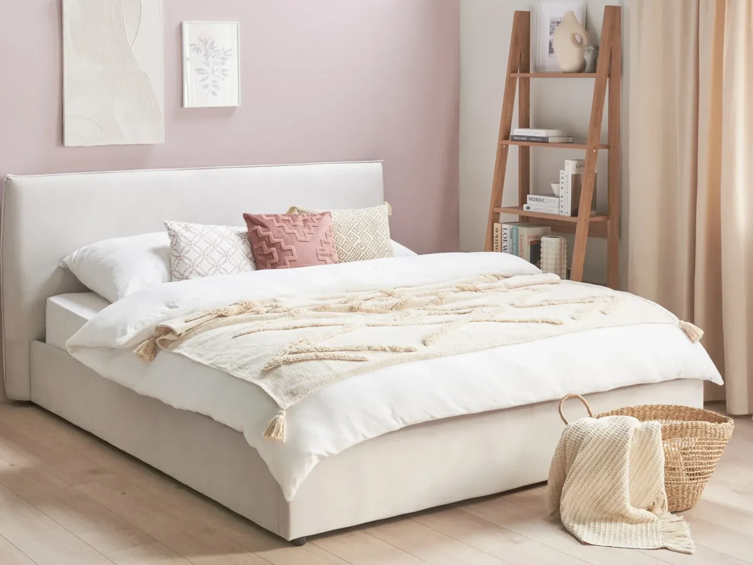 Seng med opbevaring LAVAUR Velour Cremehvid 180 x 200 cm