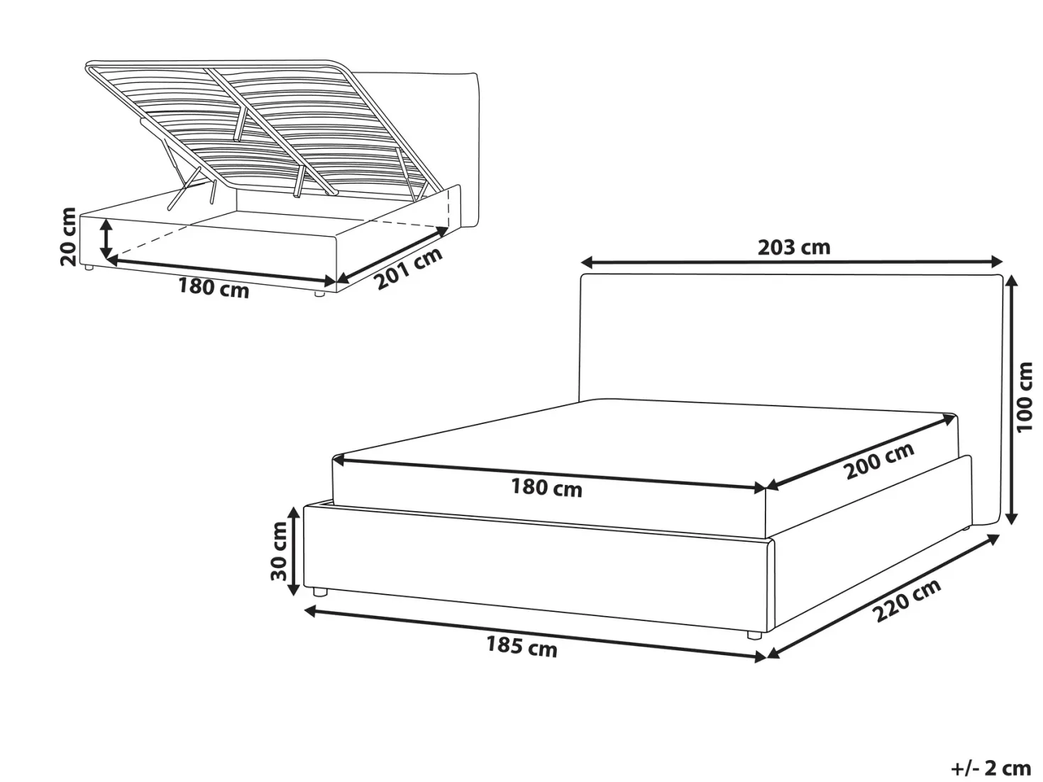 Seng med opbevaring LAVAUR Velour Cremehvid 180 x 200 cm
