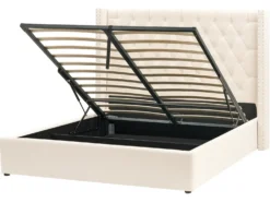 Seng med opbevaring LUBBON Velour Cremehvid 160 x 200 cm