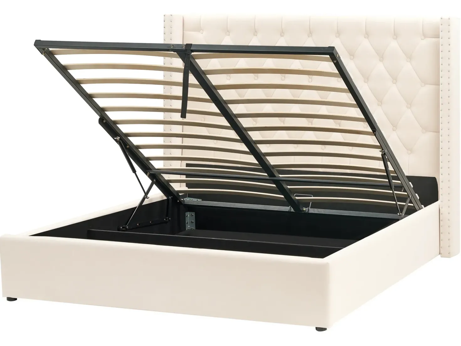 Seng med opbevaring LUBBON Velour Cremehvid 160 x 200 cm