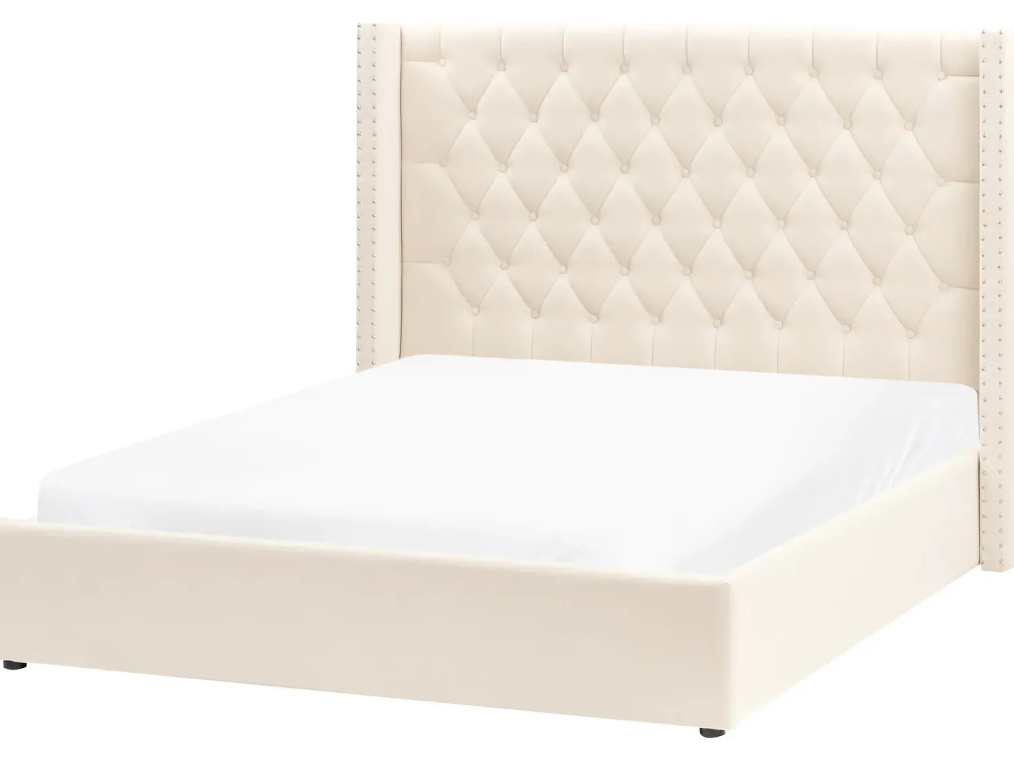 Seng med opbevaring LUBBON Velour Cremehvid 160 x 200 cm