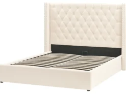 Seng med opbevaring LUBBON Velour Cremehvid 160 x 200 cm