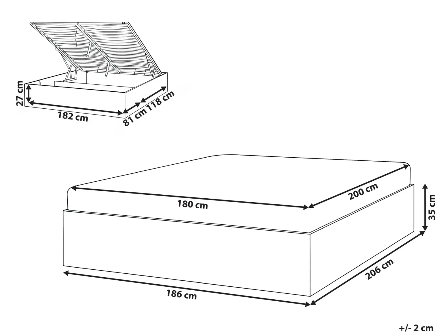Seng med opbevaring uden gavl ETEL Lysebrun 180 x 200 cm