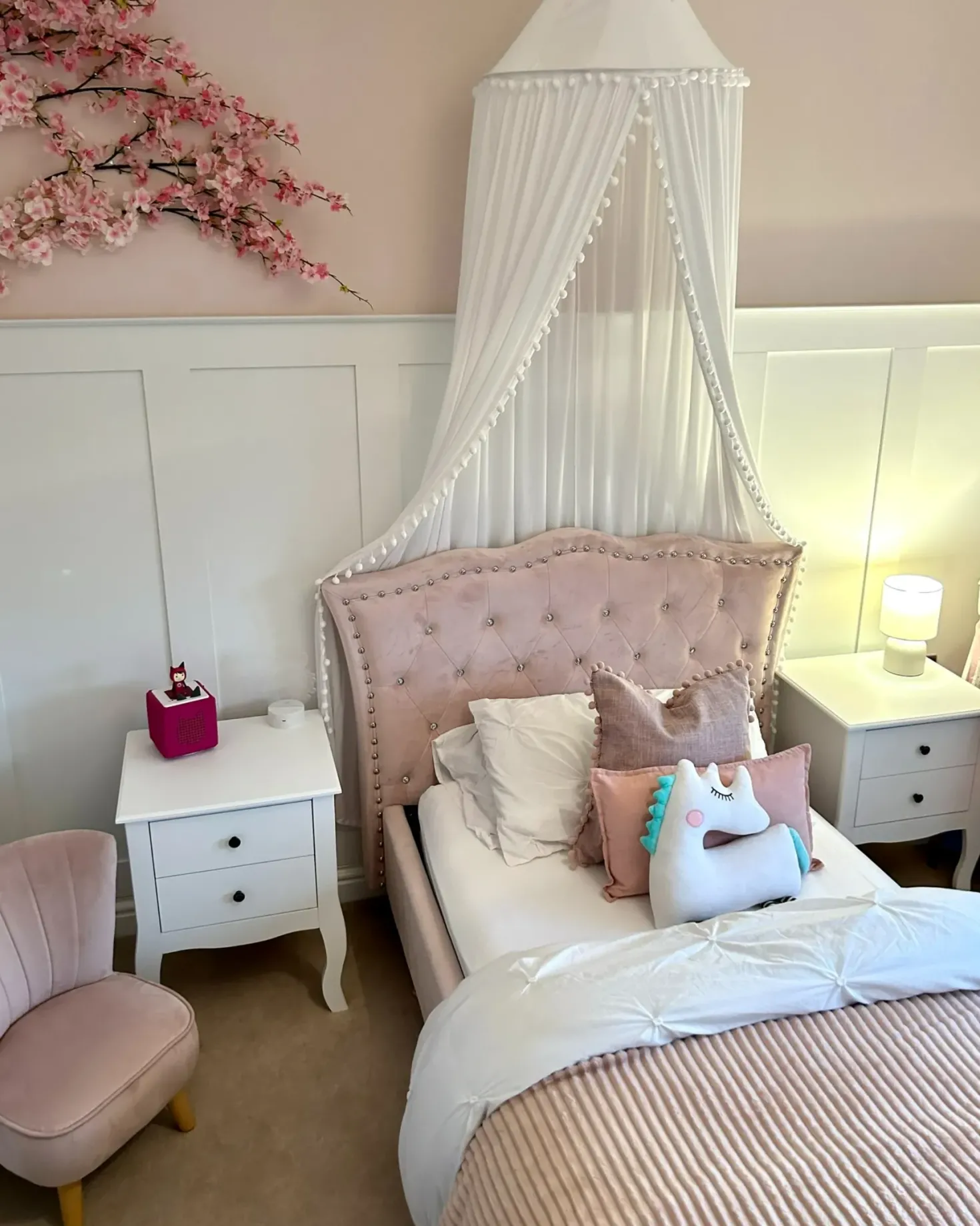 Seng med opbevaring Velour METZ 90 x 200 cm Pastellrosa