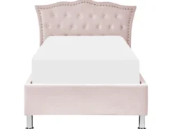 Seng med opbevaring Velour METZ 90 x 200 cm Pastellrosa