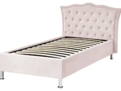 Seng med opbevaring Velour METZ 90 x 200 cm Pastellrosa
