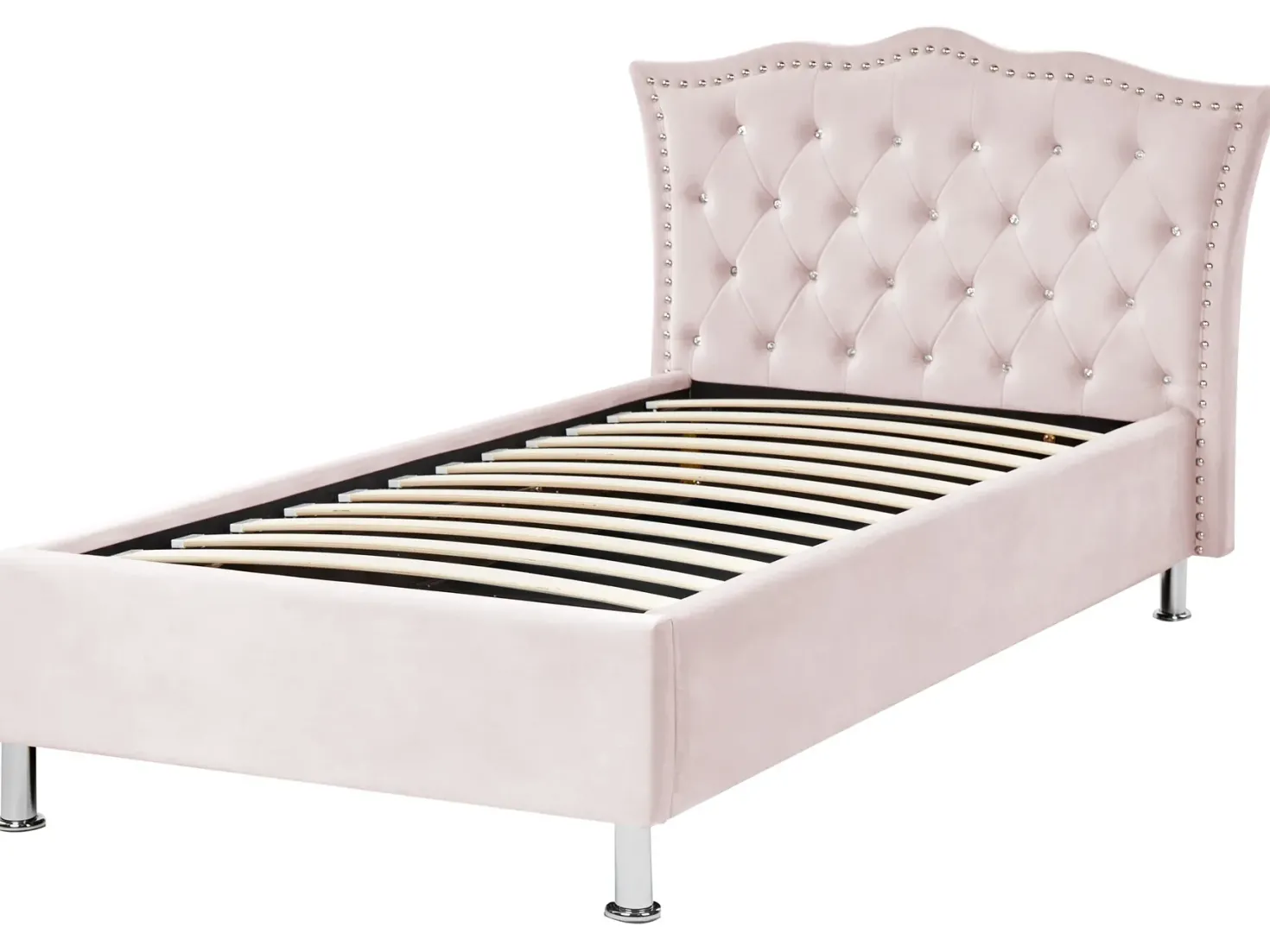Seng med opbevaring Velour METZ 90 x 200 cm Pastellrosa