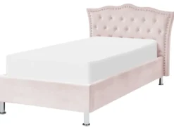 Seng med opbevaring Velour METZ 90 x 200 cm Pastellrosa