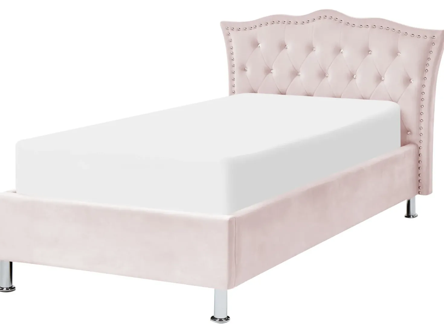 Seng med opbevaring Velour METZ 90 x 200 cm Pastellrosa