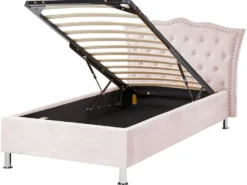 Seng med opbevaring Velour METZ 90 x 200 cm Pastellrosa