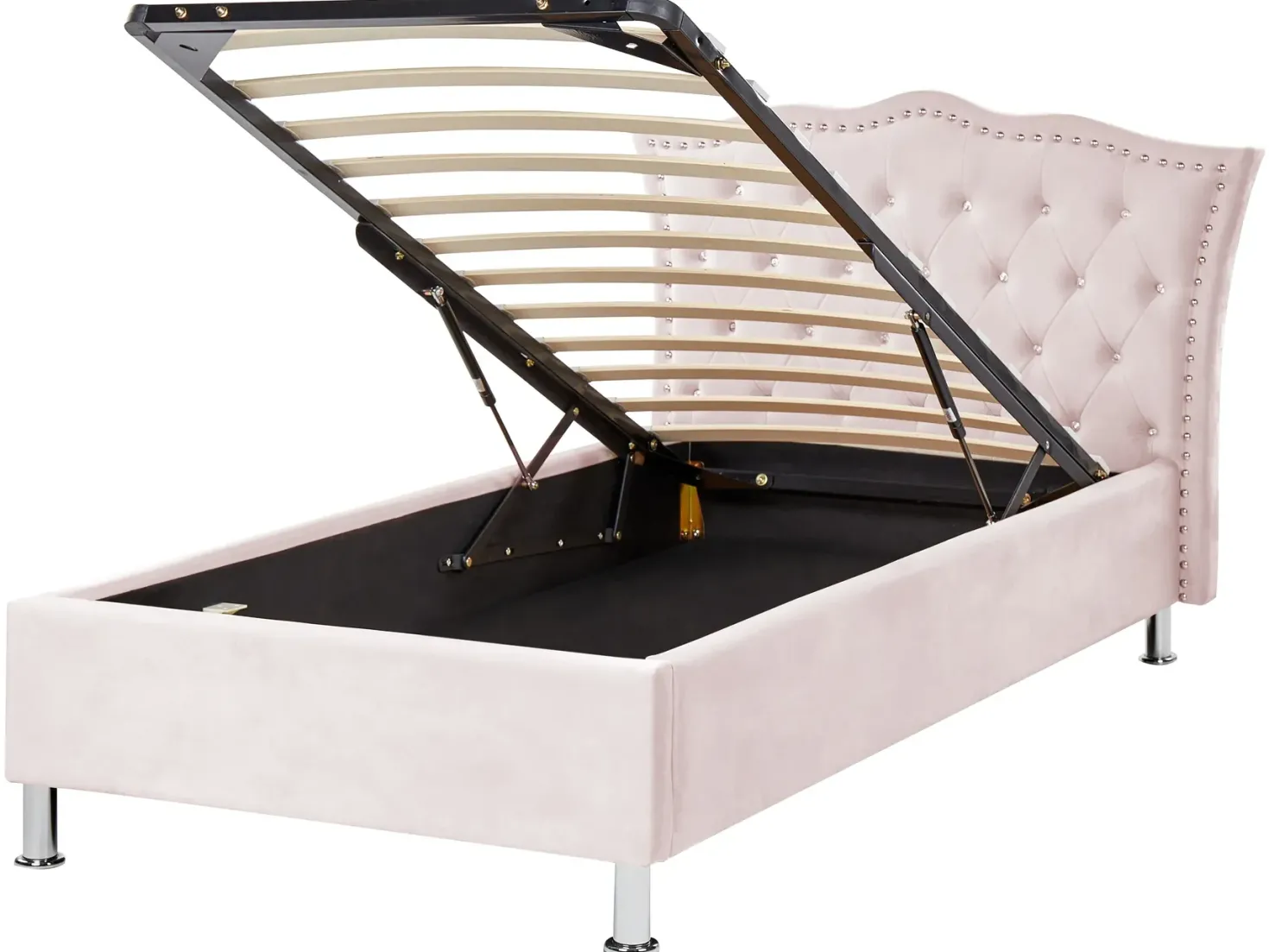 Seng med opbevaring Velour METZ 90 x 200 cm Pastellrosa
