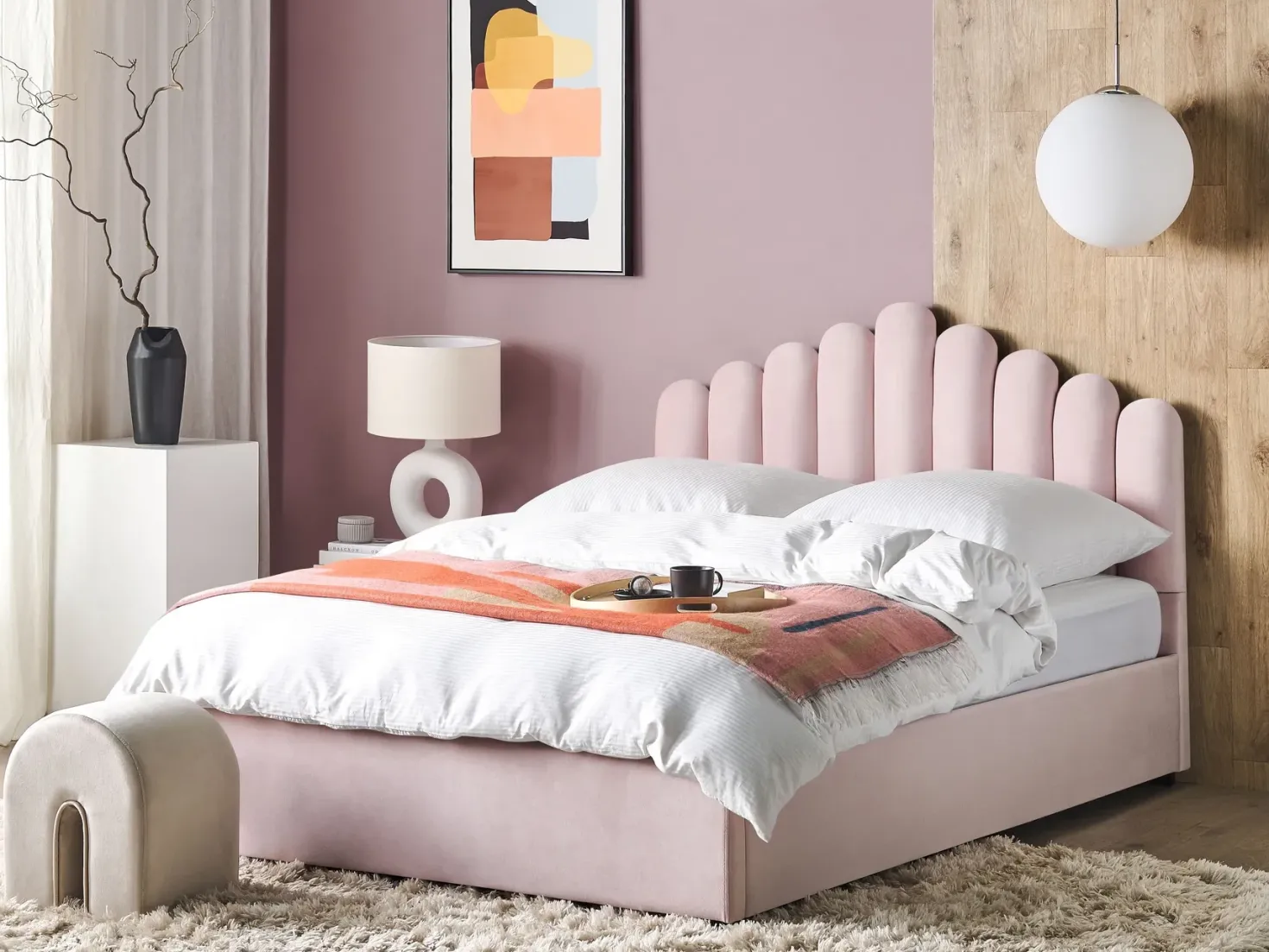 Seng med opbevaring VINCENNES Velour Pastellrosa 180 x 200 cm