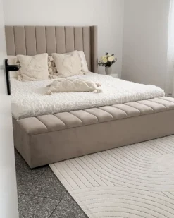 Seng med opbevaringsbænk NOYERS Velour Beige 180 x 200 cm