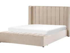 Seng med opbevaringsbænk NOYERS Velour Beige 180 x 200 cm