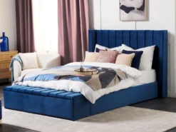 Seng med opbevaringsbænk NOYERS Velour Navy Blå 160 x 200 cm